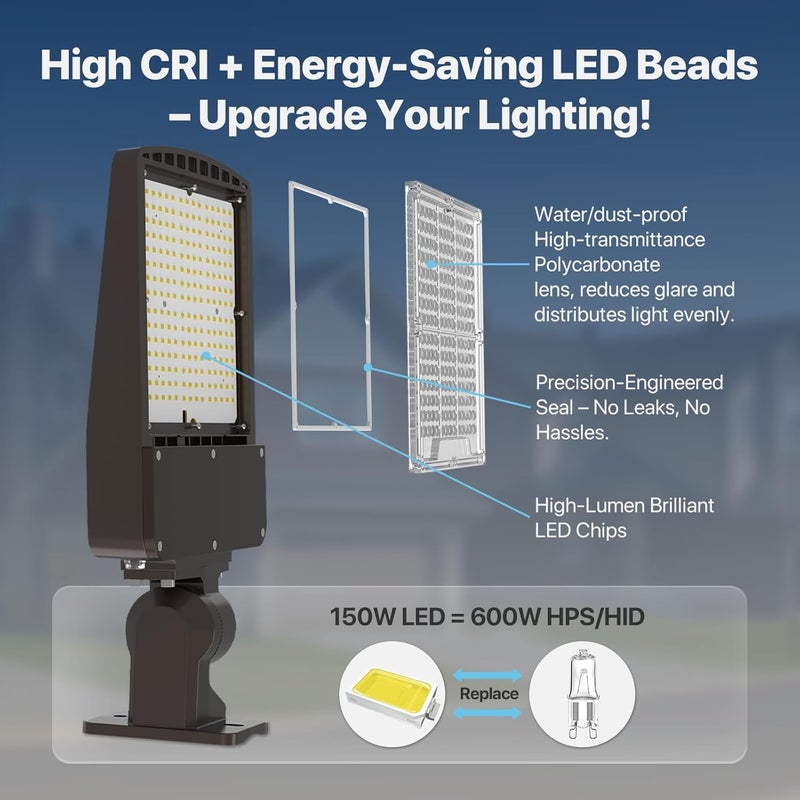 Pvilub LED Parking Lot Light 150W - 5000K 22500lm UL Listed - Led Flood Lights Outdoor Pole Light with Photocell Sensor - 0-10V Dim Wall Mount Commercial Street Area Lighting for Yard Barn Garage - 100-277V - Image 5